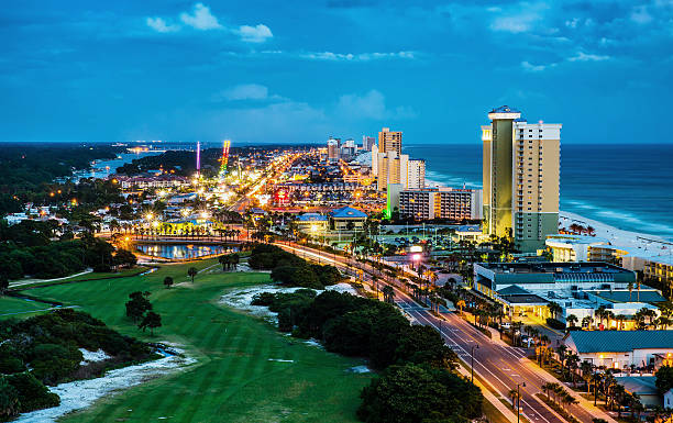 Panama City Beach, Florida, view of Front Beach Road at night during blue hour